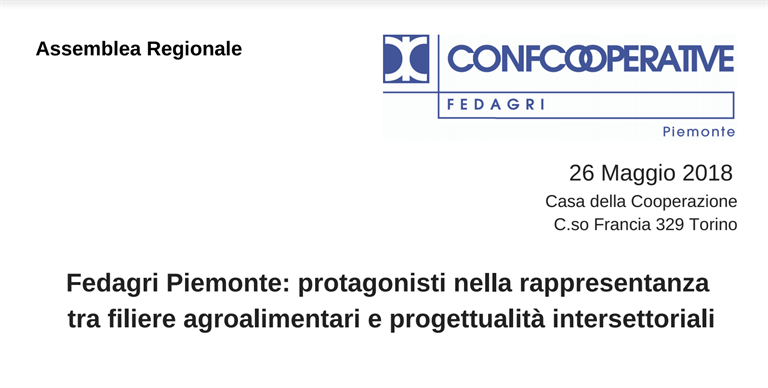 In programma sabato 26 Maggio l'Assemblea di Fedagri Piemonte